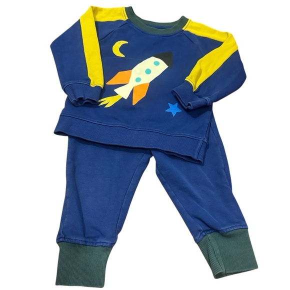 Hanna Andersson Outer Space Rocket Ship Sweat Pant Set Colorblock Size 2T - Picture 2 of 5